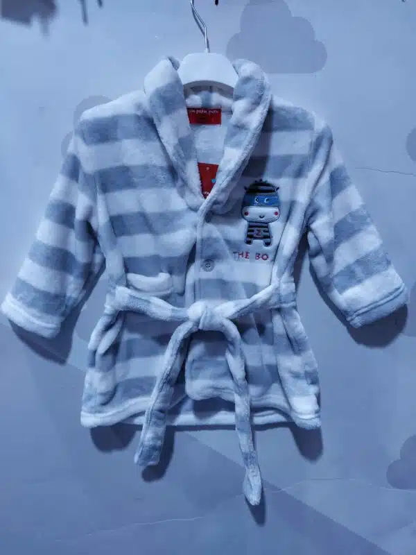 BATIN BATA BEBE NIÑO INVIERNO CALENTITA SUAVE RAYAS GRIS THE BOSS ROPA DE CASA INFANTIL