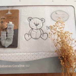 Sabanas Cuna Calentitas Invierno Coralina juego 3 piezas INTERBABY 30200-18 Oso Bl/gris