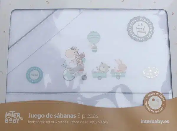 .Sabanas FRANELA juego 3 Tres piezas Cuna calentitas invierno 60 x 120 InterBaby 30110-13 Bl/Verde  ALGODON