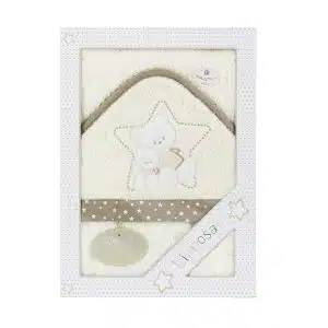 Toalla Capa de Baño con Capucha 1m x1m LILIPOSAS mod 1204 Oso Estrella Beig Bebe niñoa