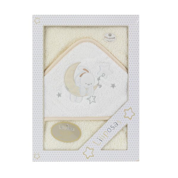 Capa de Baño Toalla con capucha Bebe LILIPOSAS 1207 BEIG CONEJO LUNA niñoa rizo