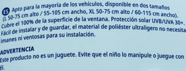 Parasol JANE para el cristal de la puerta del coche Talla xl ancho 55 a 105 alto 50 a 75 modelo 50324 Negro